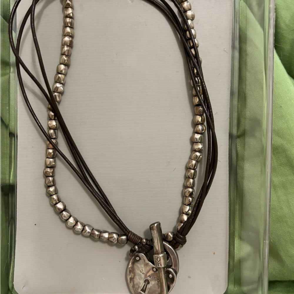 UNO de 50 Silver and Brown Layered Necklace with Pendant